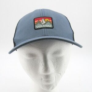 Volcom Mens Trucker Hat Blue Mesh Snapback Mountains Logo Adjustable O S